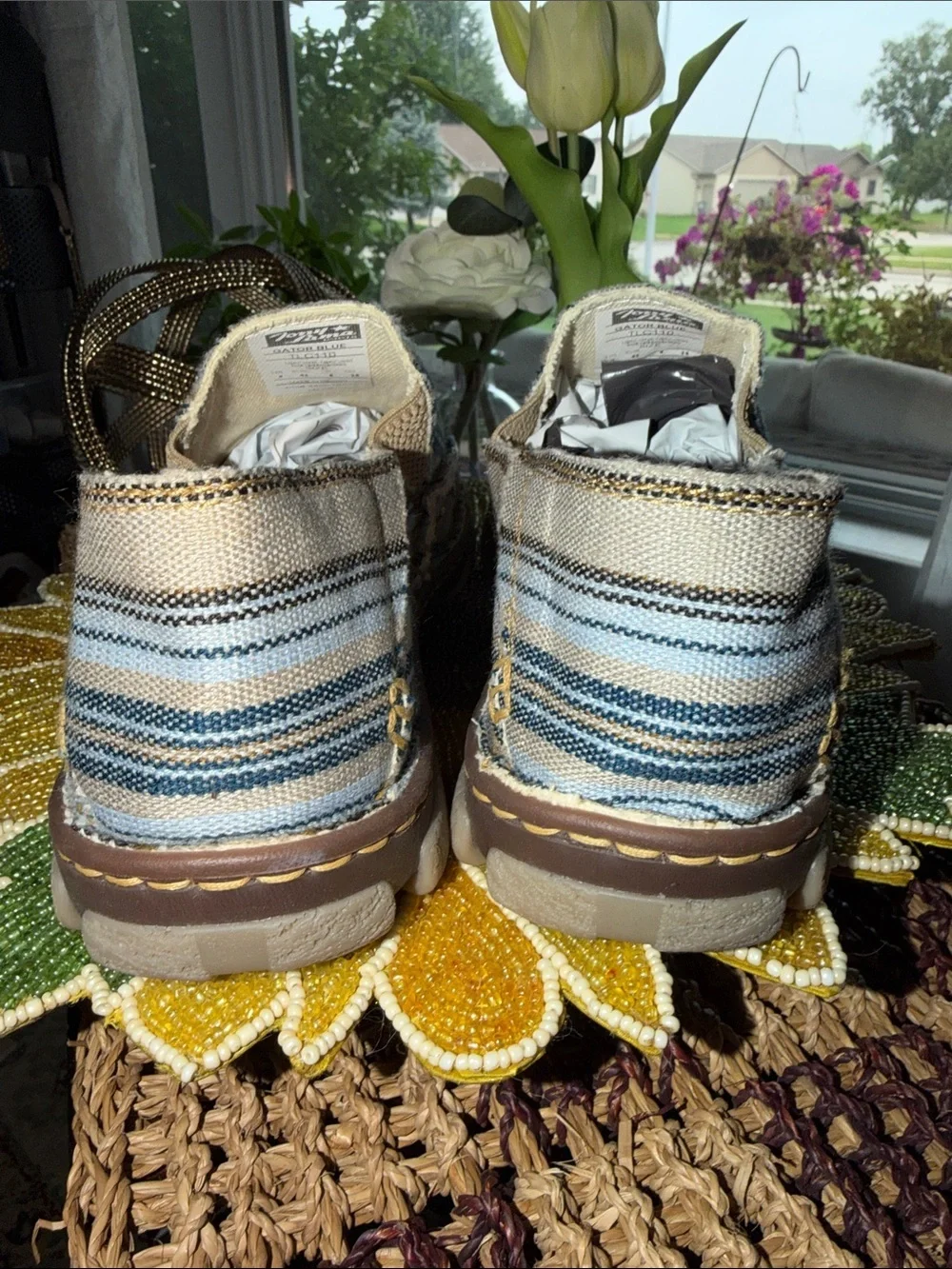 Tony Lama Gator Blue Striped Canvas Slip-On Shoes Men’s 9 New